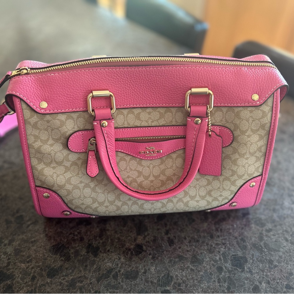 Coach Signature Millie Satchel in Khaki/Petunia